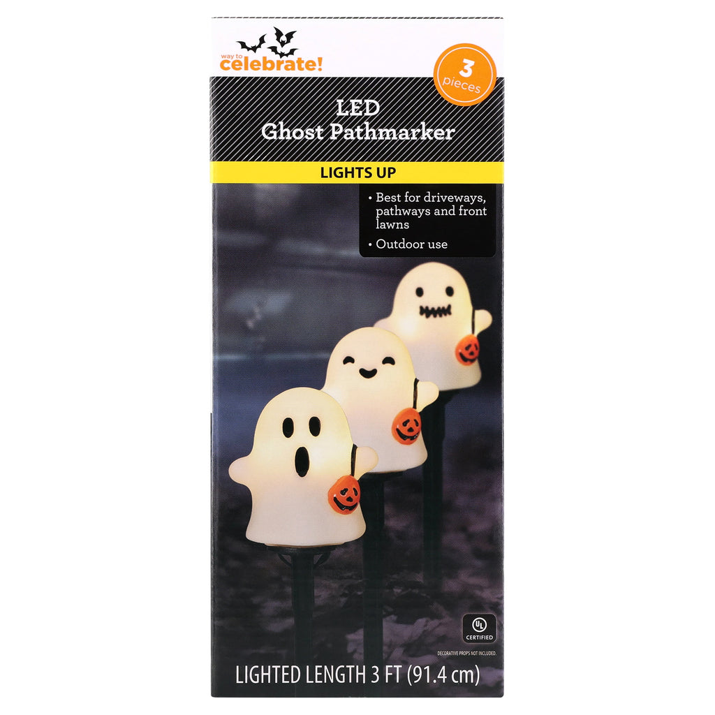 Outdoor LED Ghost Pathmarkers, White, 3', 3 Count, Halloween by Way To Celebrate