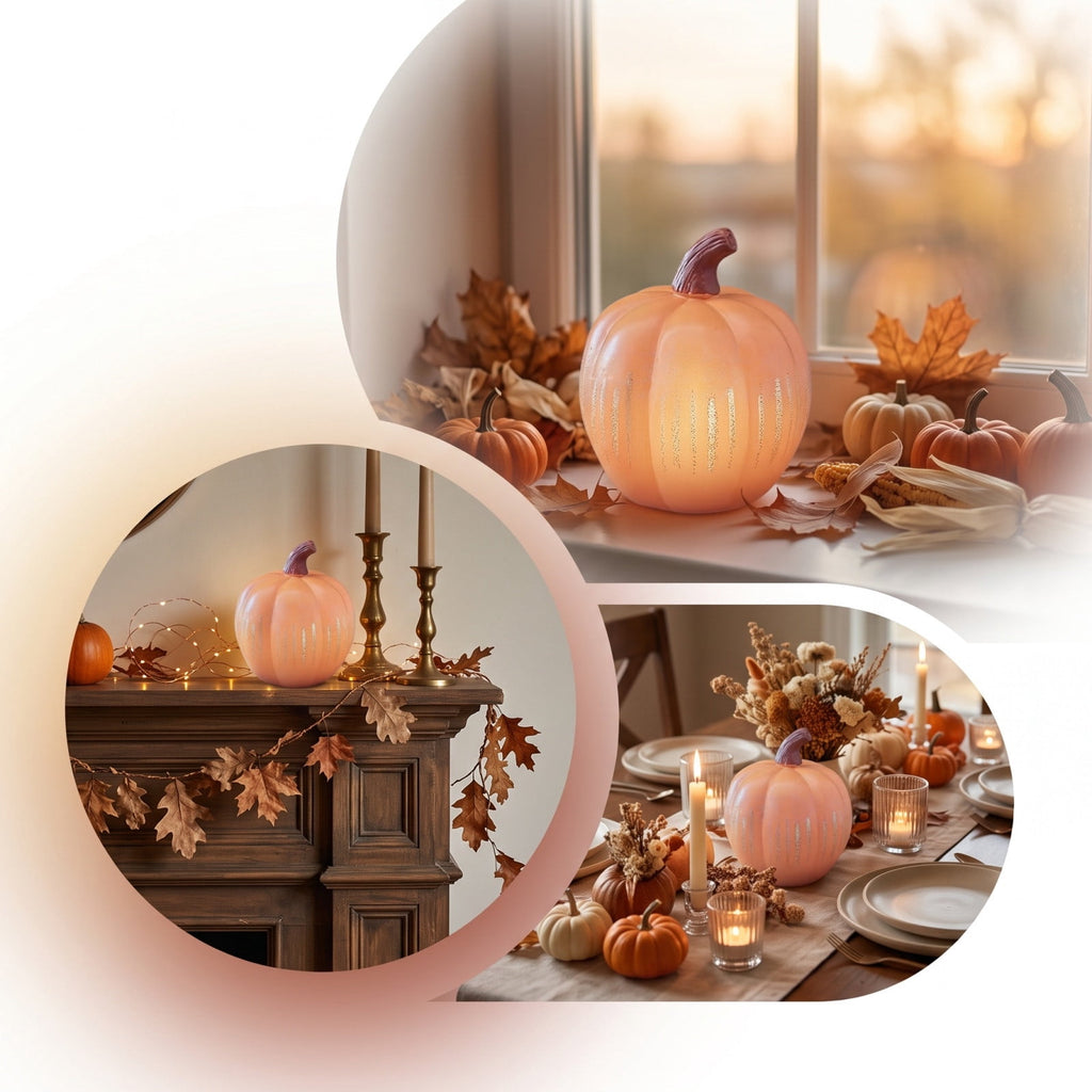 Halloween Lamp Decorations, 2026 New Pumpkin Light, Cute LED Pumpkin Figurine, Sparkling Night Glass Pumpkins Lamp for Shelf Mantel Fireplace Party Indoor Outdoor Fall Holiday Decor