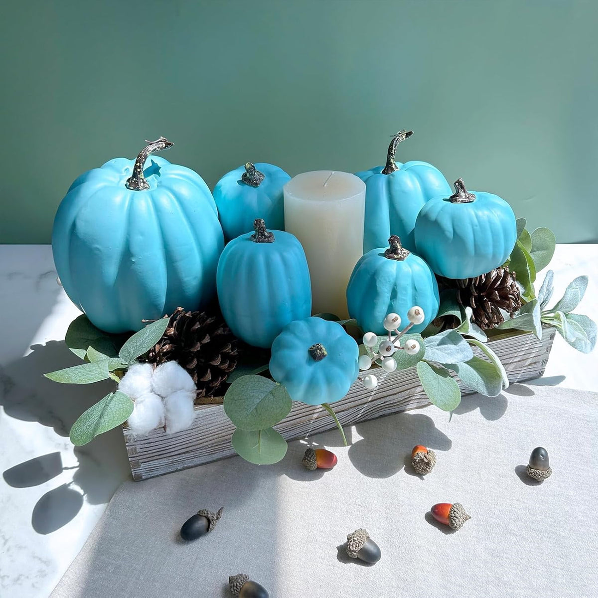 Foraging dimple 7 Pcs Assorted Harvest Orange Artificial Pumpkins Decorative Pumpkins Foam Pumpkins with Gold Stems for Fall Harvest Autumn Home Wedding Thanksgiving Halloween Party