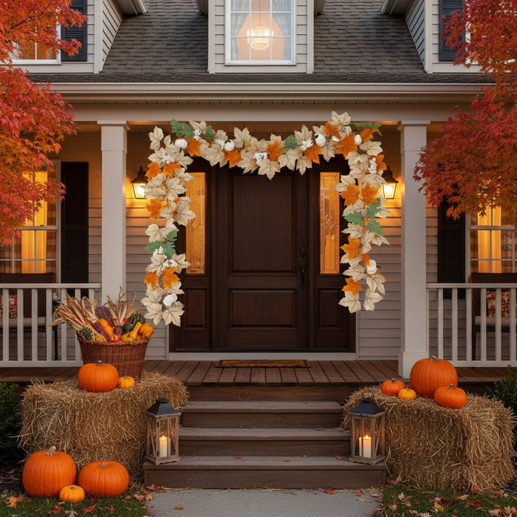 Fall Halloween Decoration for Home Indoor Outdoor Clearance Under $5.00!Artificial Maple Leaf Vines Home Decor Faux Flowers Simulated Pumpkins Artificial Maple Leaves For Thanksgiving Festival