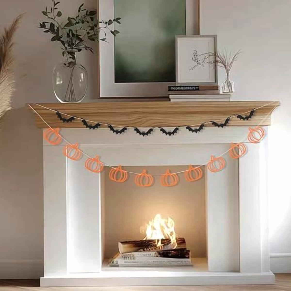 Pumpkin and Bat Halloween Bunting Orange and Black