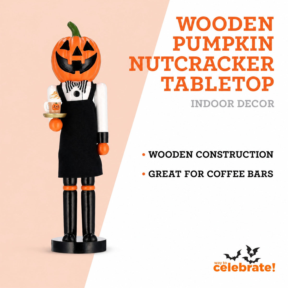 Wooden Pumpkin Nutcracker Tabletop Decoration, Multicolor, 14.8", Halloween by Way To Celebrate