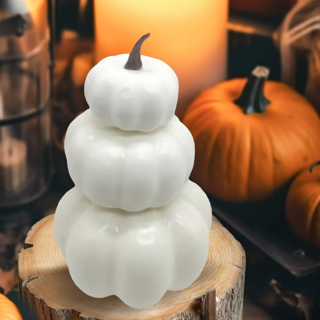 White Stacked Pumpkin Model - Realistic Fall and Thanksgiving Home Decor