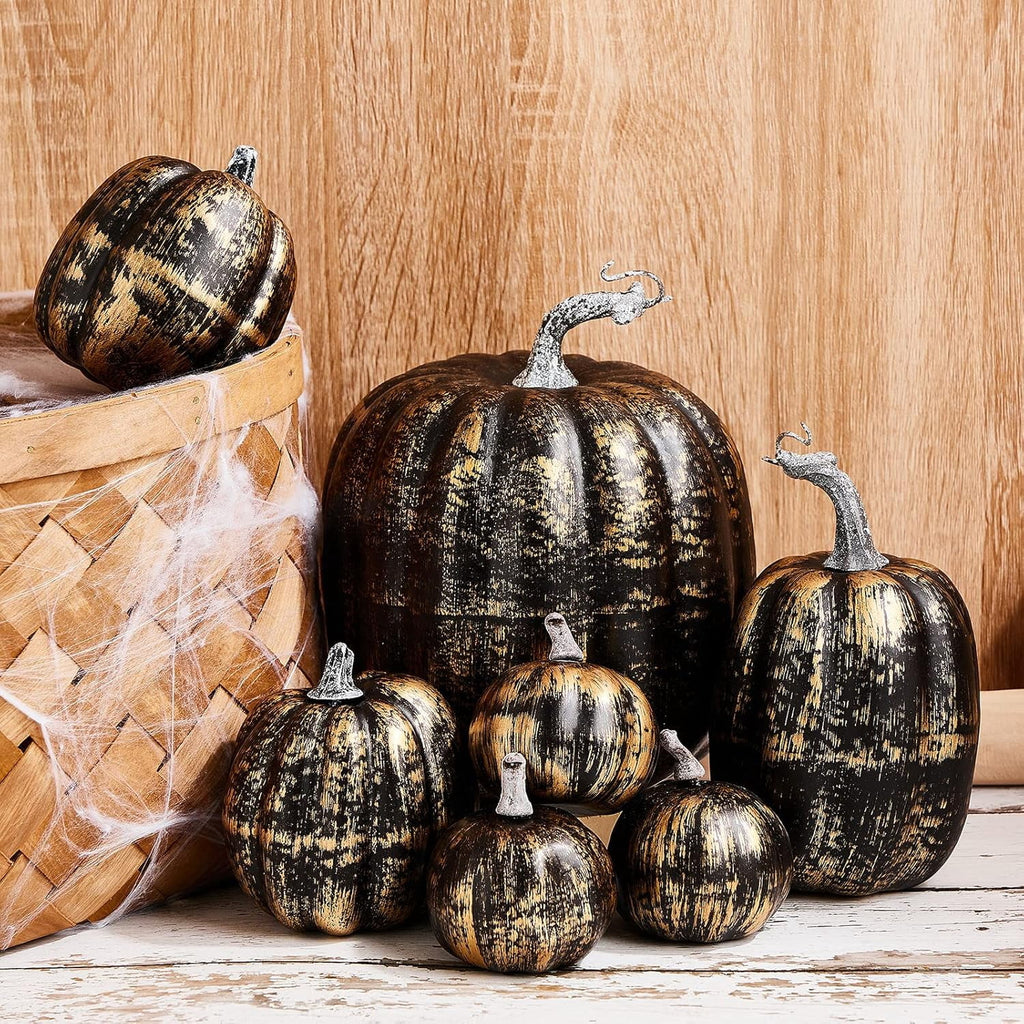 7Pcs Artificial Pumpkins Faux Foam Fall Harvest Pumpkin Halloween Thanksgiving Decorations Indoor for Home