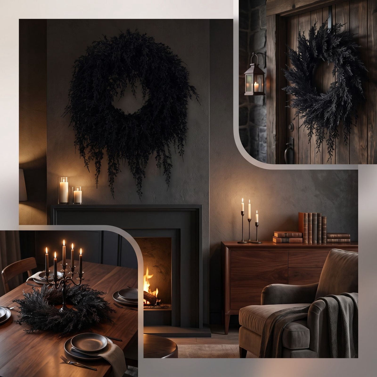 Halloween Black Garland with LED Lights 70.87 Inch Gothic Foliage for Mantel Stair Halloween Party Home Indoor Decor