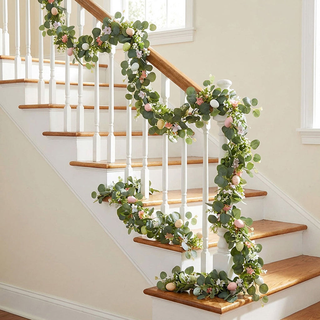 yulier Artificial Garland 70.86 inch Spring Garland with Flowers, Faux Vines Floral Hanging Garland for Holiday Wedding Spring Home Party Window Door Fireplace Table Indoor Outdoor Decor
