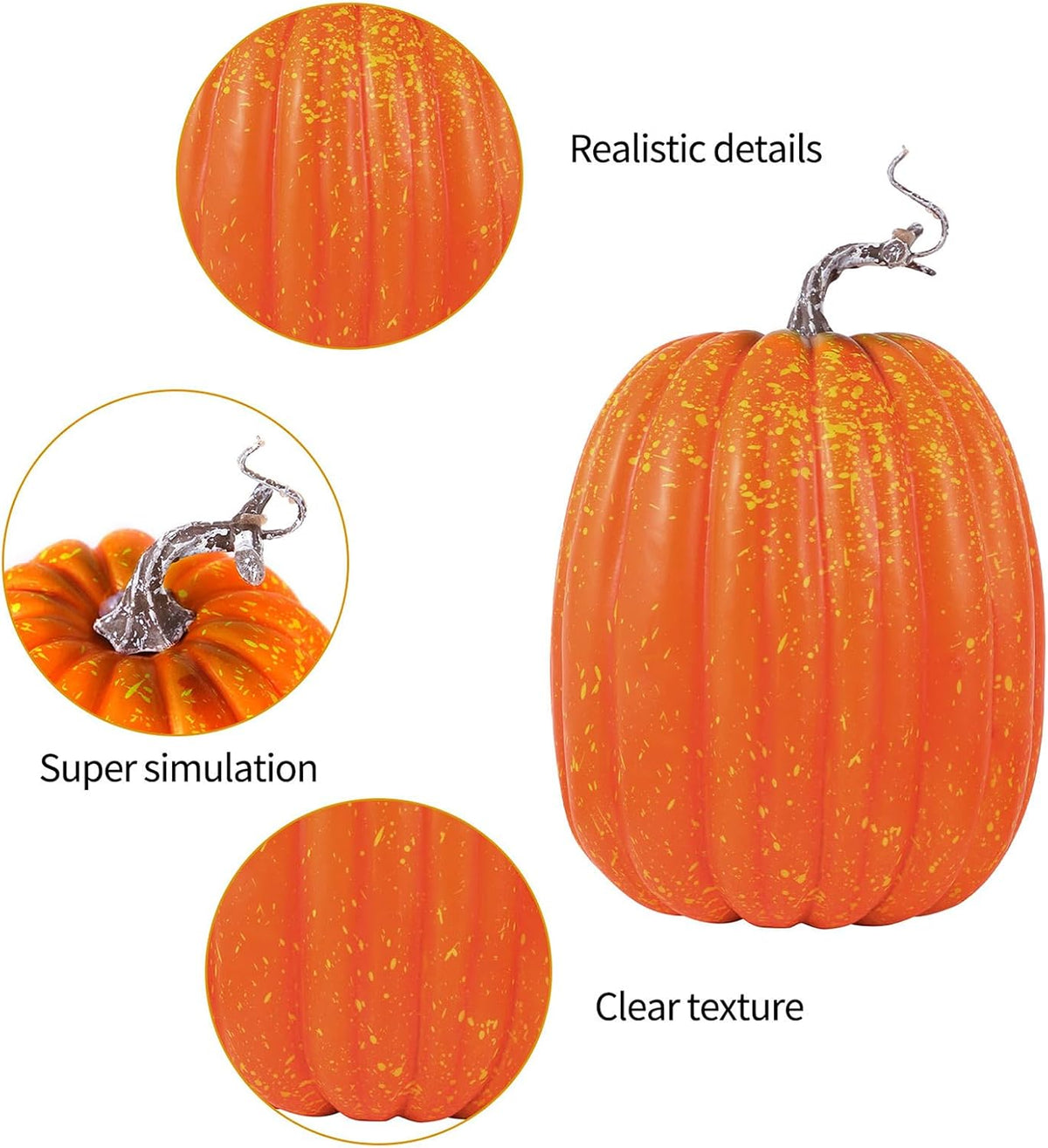 CQHVKQ 8 Inch Large Artificial Pumpkin Fall Decorations, Realistic Fake Harvest Pumpkin, Orange Gold Decorative Pumpkins for Table Centerpieces, Fall, Thanksgiving & Halloween DIY