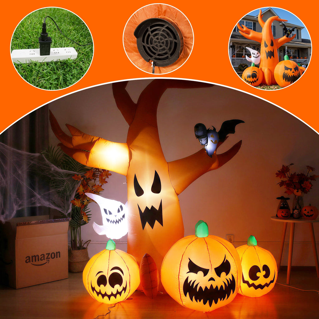 MAGOTAN 9 FT Halloween Inflatables Archway Outdoor Decorations Pumpkin Ghost Archway Halloween Inflatable Blow Up Pumpkin Tombstone Decoration Build-in LED Lights