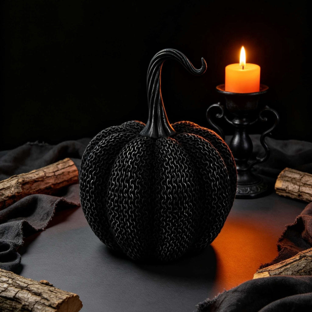 Resin Textured Pumpkin Decoration, Black, 9.5", Halloween by Way To Celebrate