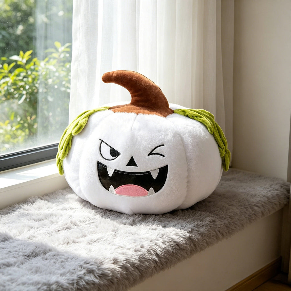 Pnmtdaia Orange Cute Smiling Fangs Pumpkin Plush Throw Pillow, Cozy Stuffed Halloween Thanksgiving Spooky Themed Decorative Cushion for Living Room Bedroom Home Holiday Decor