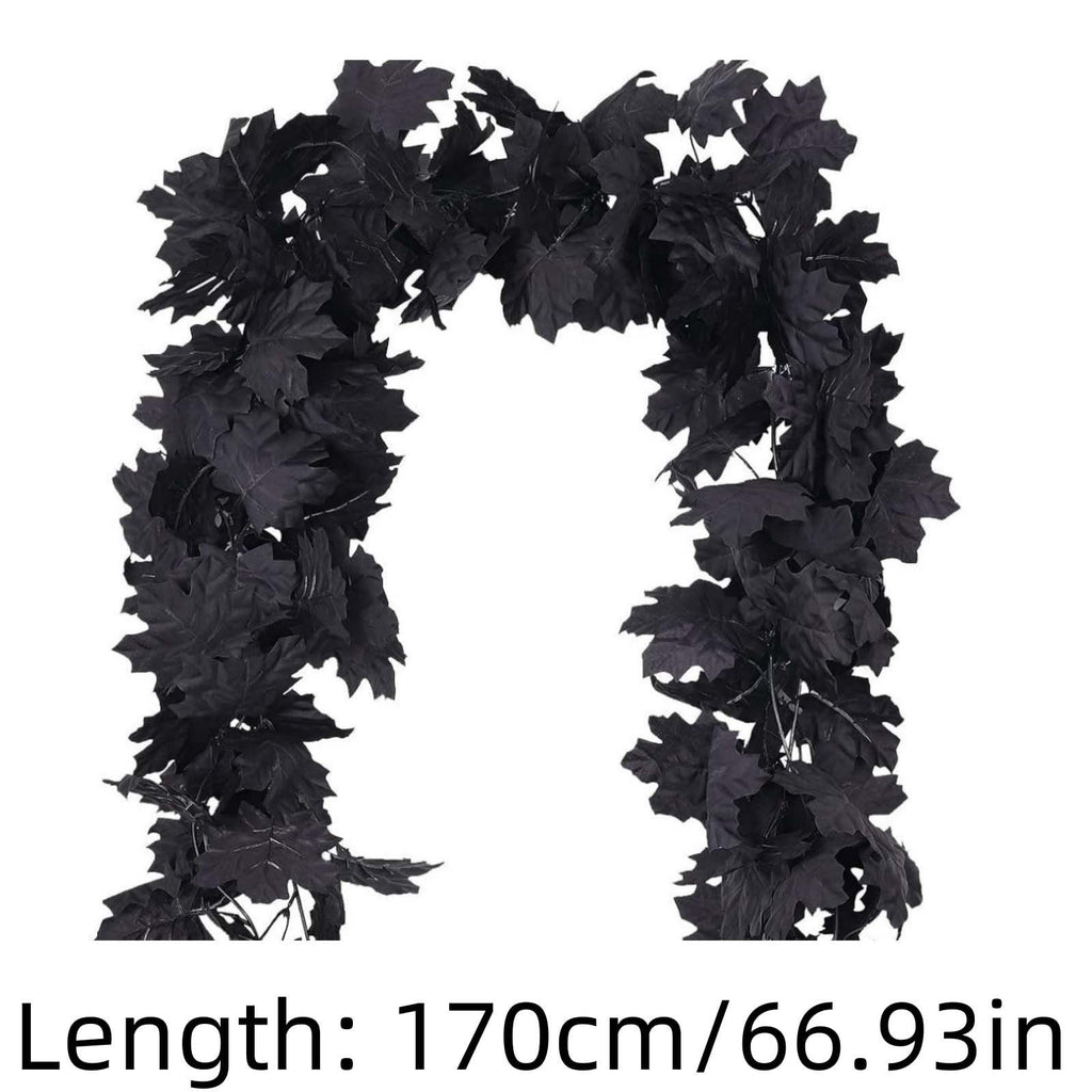 Halloween Black Garland with LED Lights 70.87 Inch Gothic Foliage for Mantel Stair Halloween Party Home Indoor Decor