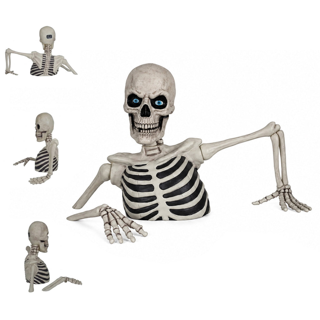 Fuebueo Realistic Halloween Skeleton Decorations with Eyes Lights - Scary Groundbreaker Skull Stakes for Indoor Outdoor Haunted, Yard, and Garden Party Decor