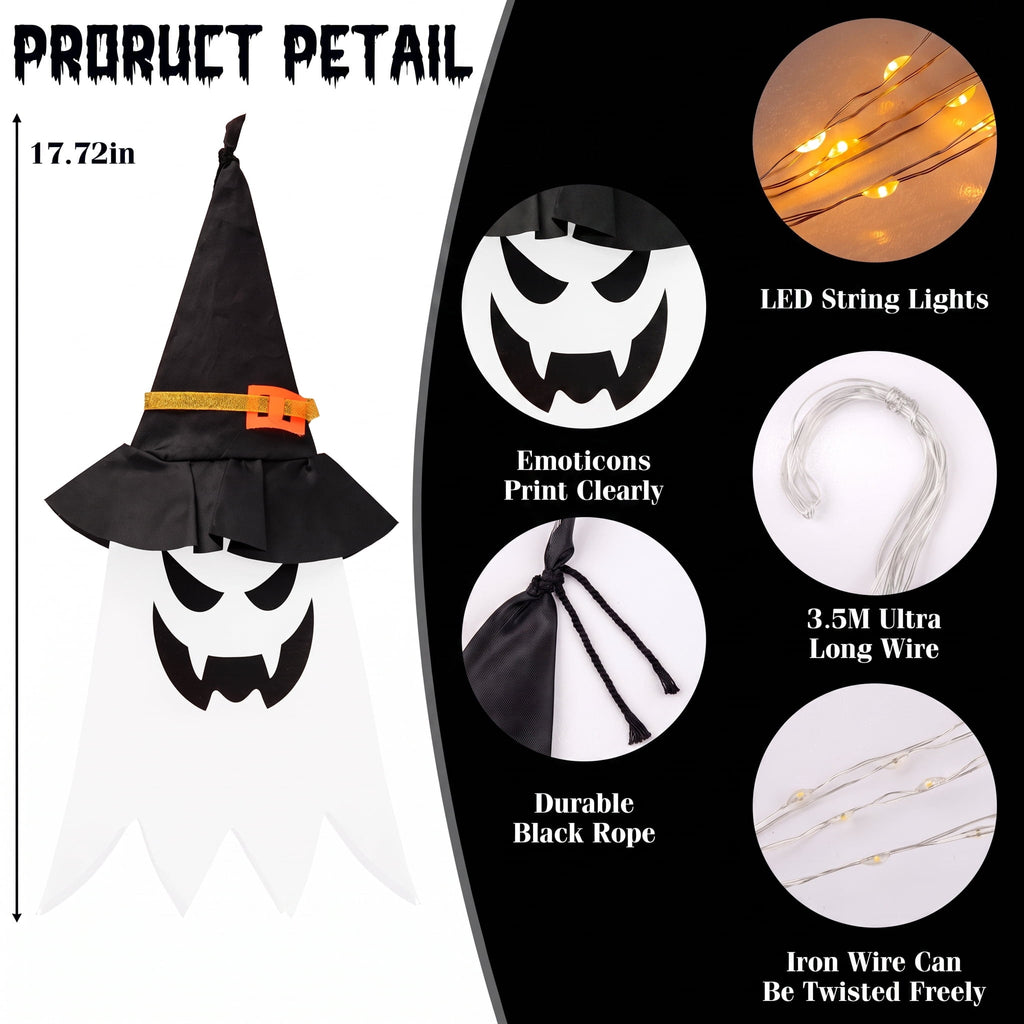 Scidweet Halloween Decorations Indoor Outdoor, 5 Pcs Halloween Lights Glowing Ghost Witch Hat Ornaments Gifts for Home Garden Yard