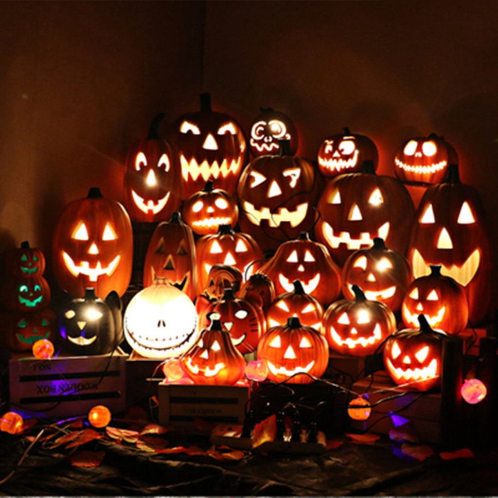 SRUILUO Halloween Light up Jack-O-Lantern, Fall Thanksgiving Pumpkin Light Decorations, Pumpkin Prop with LED Light, Halloween Tabletop Decorations Props for Indoor Outdoor Decor (No Battery)
