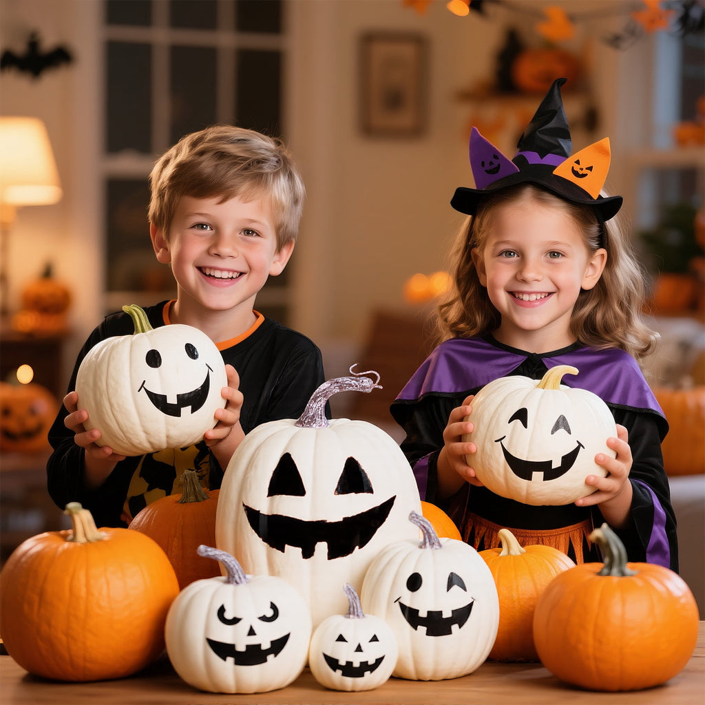 YOYTOO 7 Pcs Artificial Fake Pumpkins Fall Decoration, 4 Sizes, DIY Foam Pumpkins for Halloween Autumn Harvest Thanksgiving Table top House Dining Table Party Decoration (Orange)