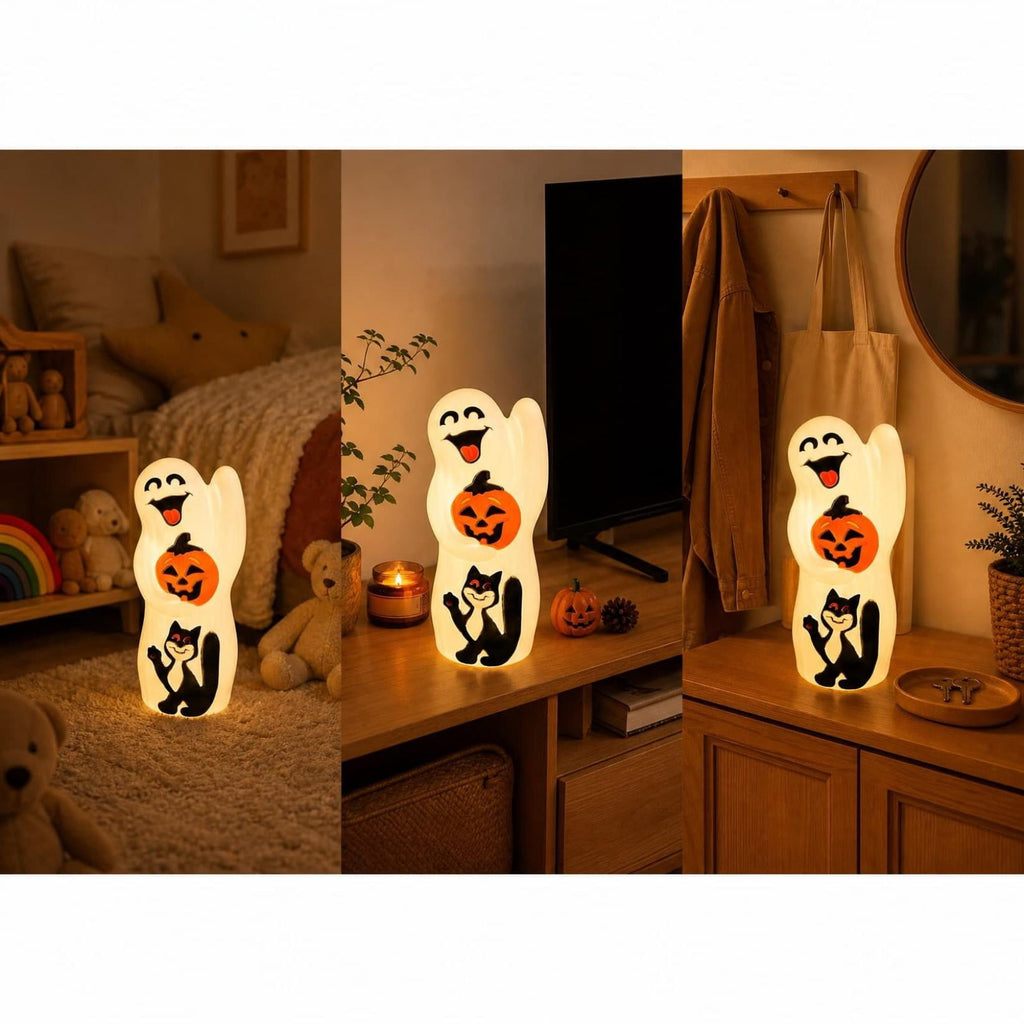 Halloween Ghost,Halloween Blow Mold,Halloween Ghost with Pumpkins - Jack-O-Lantern Blow Mold Light-Up Decoration - Perfect for Halloween, Home, Yard(White 12IN)