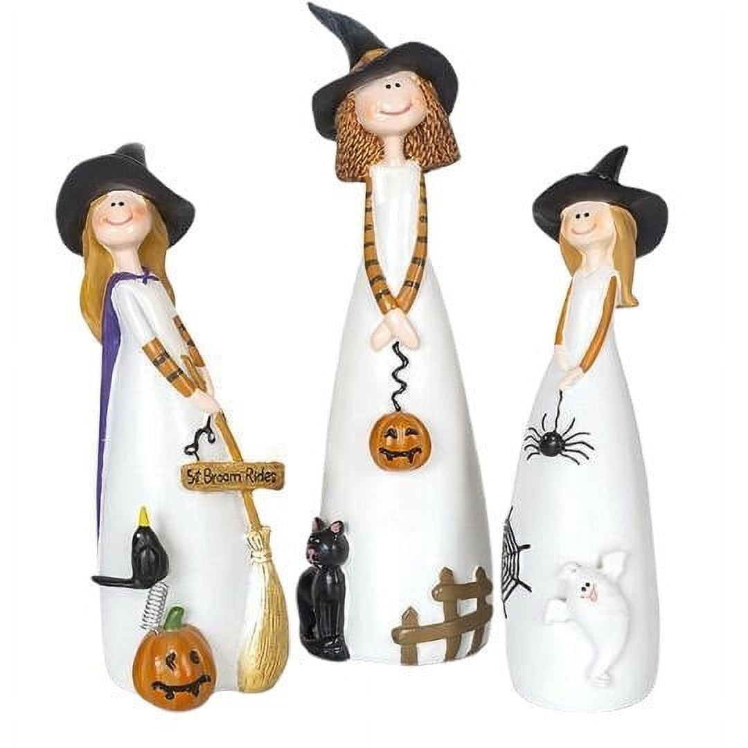 Halloween Witches Figurine Tabletop Decor,Resin Witch Statues Decorations with Classic Witches Hats,Cat,Ghost,Crow, and Pumpkins,Holiday,Party,Home Decor and Fall Decor