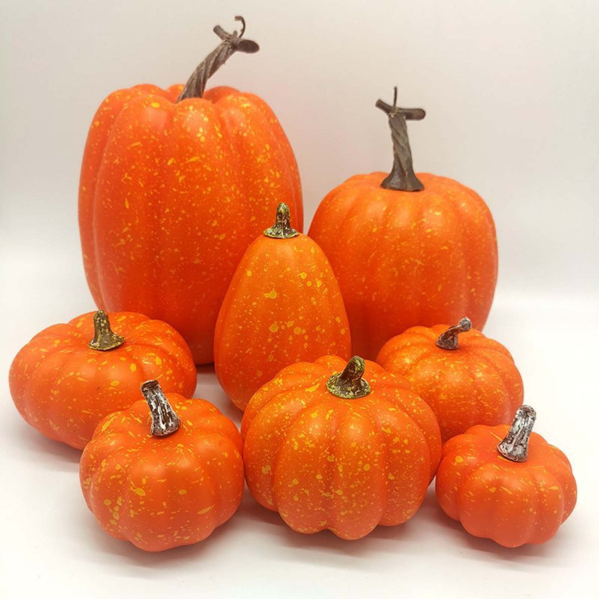 LSLJS Halloween Pumpkin Decorations, 8 Pack Different Size Artificial Lifelike Pumpkins Fall Crop Pumpkins Ornaments,Havest Pumpkin Simulation Model For Home Garden, Thanksgiving, Halloween