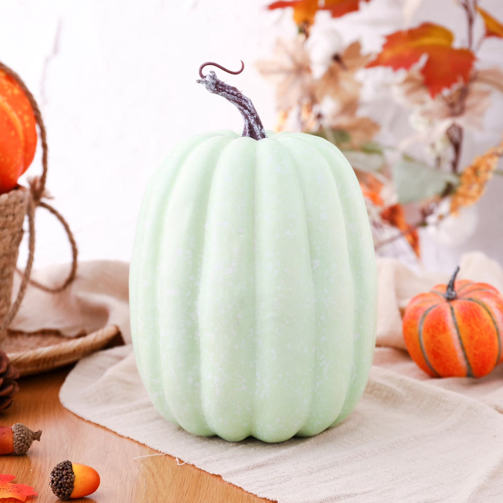 CQHVKQ 8 Inch Large Artificial Pumpkin Fall Decorations, Realistic Fake Harvest Pumpkin, Orange Gold Decorative Pumpkins for Table Centerpieces, Fall, Thanksgiving & Halloween DIY