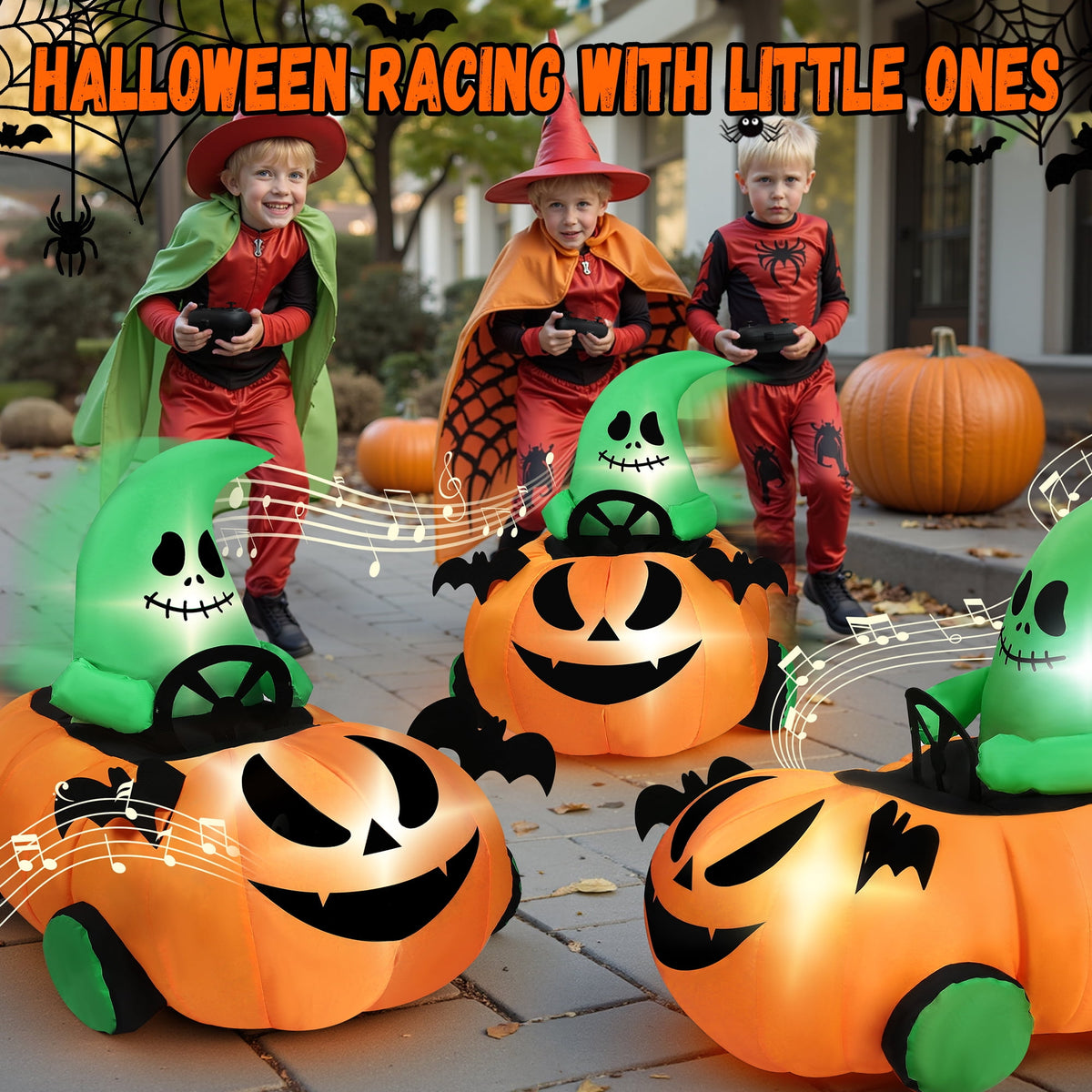 Firstness 2.4GHz Remote Control Car Halloween Inflatable Pumpkin Spider Blow ups Rc Car 360° Rotation, 3 Music and LED Lights,Aged 3+