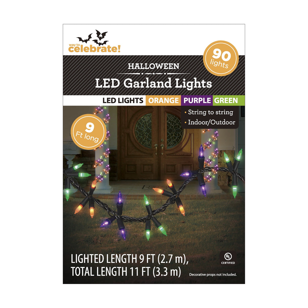 (2 pack) Halloween 90-Count Indoor/Outdoor Multicolor Garland LED Mini Lights, 9', Way To Celebrate