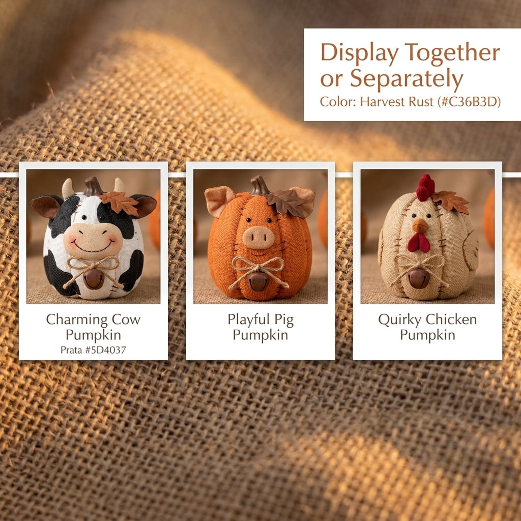 Farmhouse Decor, Farmhouse Fall Decor, Pumpkin Decor Set, Rustic Farm Animal Pumpkin Ornaments for Mantel Shelf Table Centerpiece (Dairy cow)