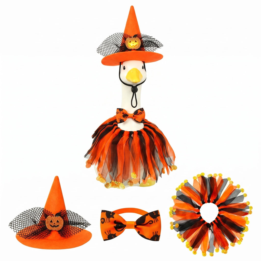 Halloween Garden Porch Decor, Porch Goose Outfits Halloween, 23 Inch Porch Goose Outfits, Witch Dress and Hat Set, Fits 23X11X26 Inch Standing Plush Goose for Front Porch Lawn