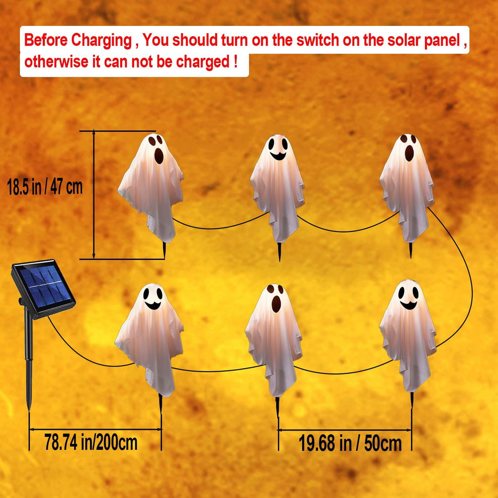 Halloween Ghost Pathway Lights with Stakes, 6PCS Solar Light Ghost Decorations, Waterproof Outdoor Lights for Yard, Lawn, Driveway, Halloween Decor