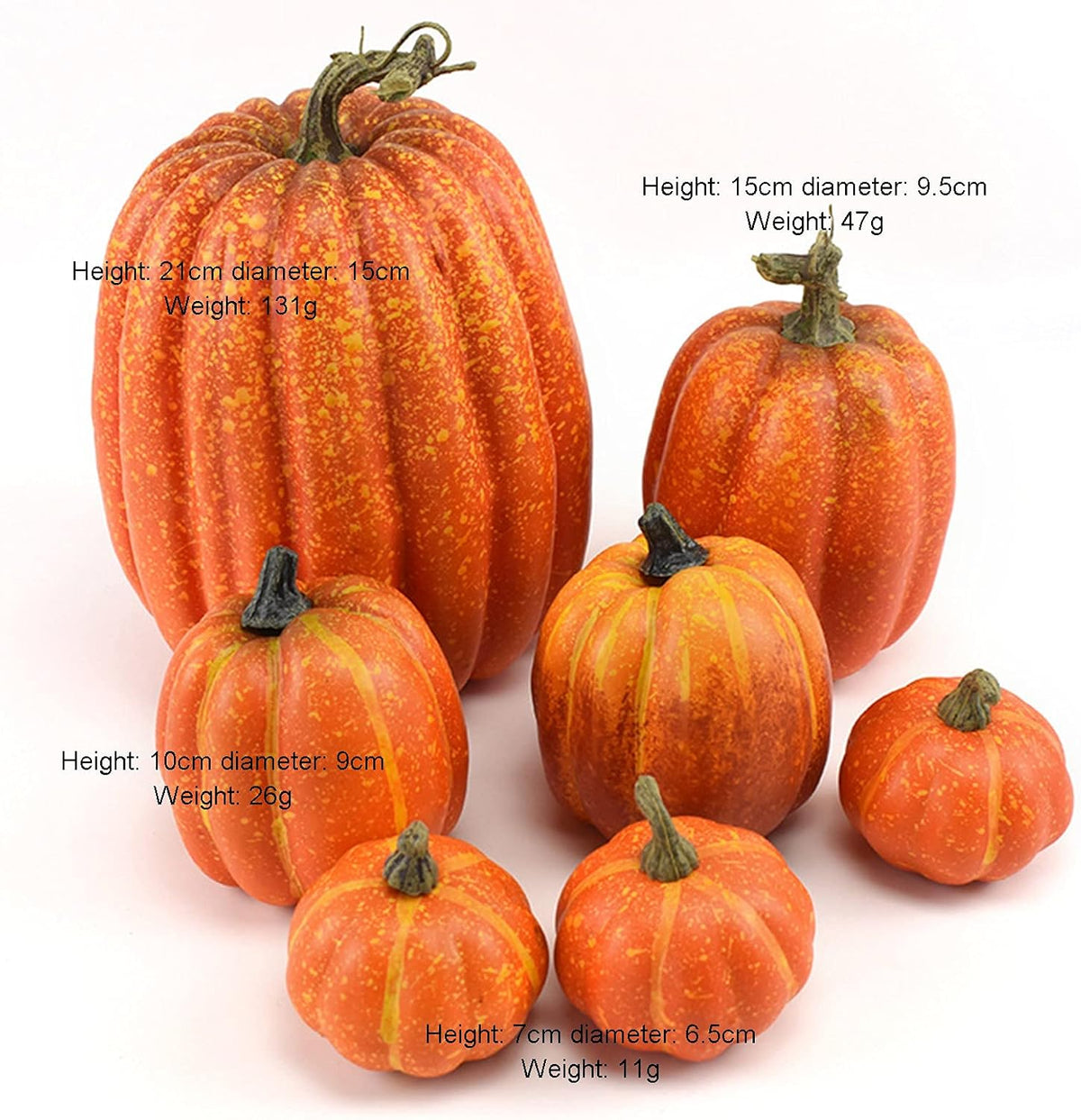 7Pcs Artificial Pumpkins Fall Decoration Assorted Faux Pumpkin Cute Foam Pumpkins for Home Outside Halloween Decorating