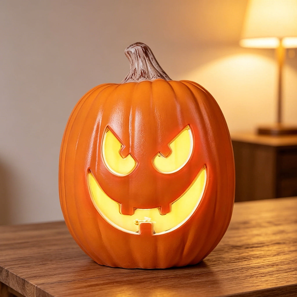 Large Halloween Pumpkin Decoration with Warm LED Light, Blow Molded Plastic for Outdoor Yard Porch Display, Plug and Play or Battery Operated Festive Decor