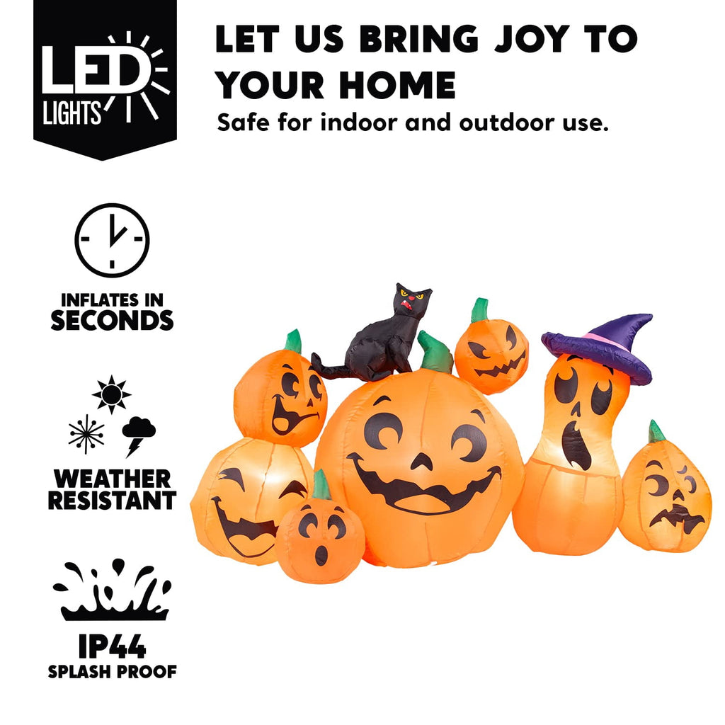 Joyfy 10 Ft Tall Halloween Inflatables Pumpkin,Giant Pumpki Blow Up Decor with Built-in LED Lights,Outdoor Decorations for Yard,Lawn,Garden
