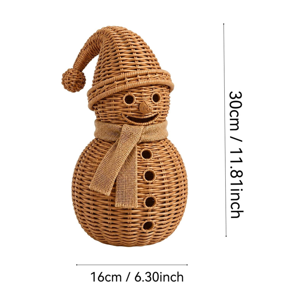 Rattan Snowman Christmas Tabletop Decor, Hand‑Woven Snowman Figurine with Hat and Scarf, Rustic Holiday Ornament for Mantel Shelf Home Decoration