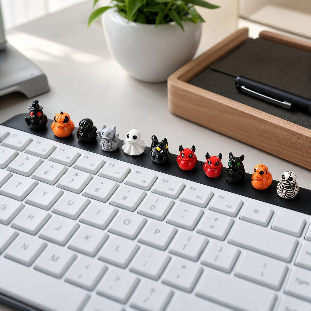 60 Pcs Halloween Plastic Mini Ducks,12 Styles of Ducks with Distinct Halloween Elements Skeleton Pumpkin Witch Devil Ghost Tiny Duck Figures for Favors Fillers Home Tabletop Decor