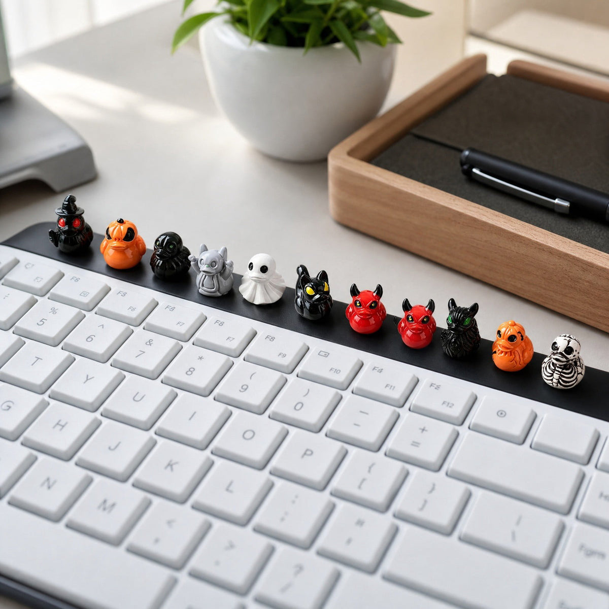 60 Pcs Halloween Plastic Mini Ducks,12 Styles of Ducks with Distinct Halloween Elements Skeleton Pumpkin Witch Devil Ghost Tiny Duck Figures for Favors Fillers Home Tabletop Decor
