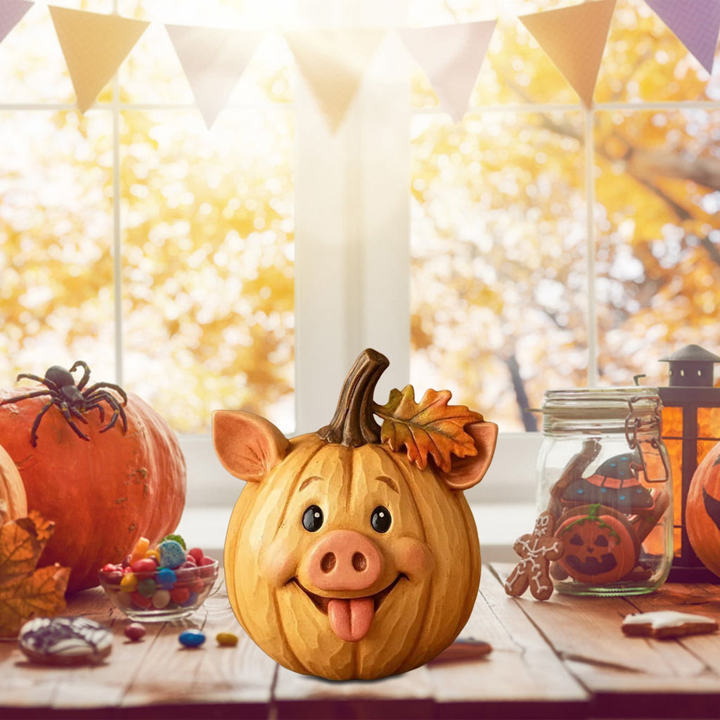 Farm Animal Pumpkin Figurines, Cute Funny Resin Cow Duck Sheep Pig Chicken Horse Statue, Autumn Fall Thanksgiving Halloween Table Centerpiece, Home Desktop Decor, 5-Inch