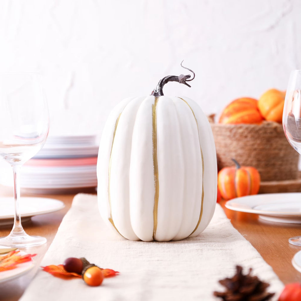 CQHVKQ 8 Inch Large Artificial Pumpkin Fall Decorations, Realistic Fake Harvest Pumpkin, Orange Gold Decorative Pumpkins for Table Centerpieces, Fall, Thanksgiving & Halloween DIY