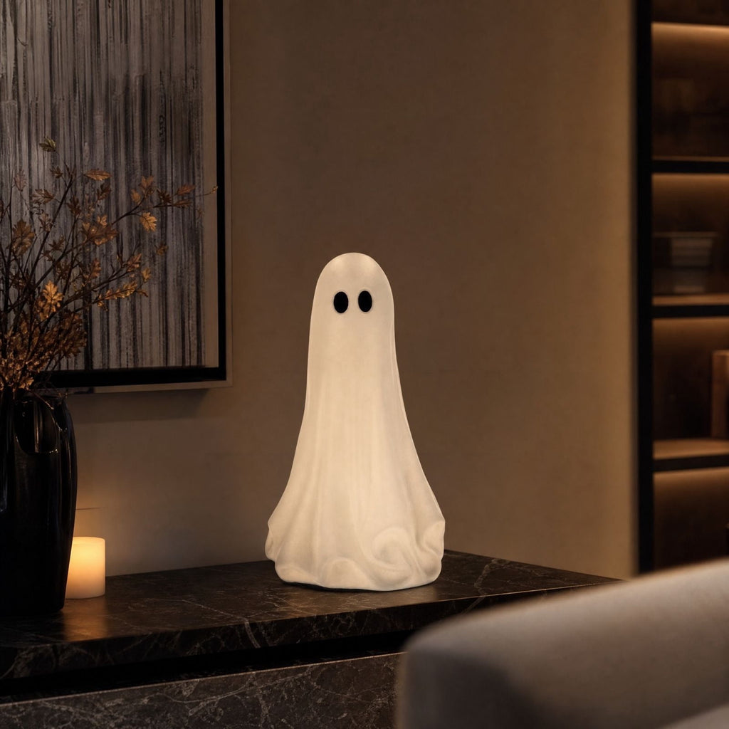 Wicker Ghost Decor, Halloween Decorations Indoor 12.2 Inch, Rattan Ghost Basket Tabletop Lamp Shade for Fall Home Mantel, Halloween Gift Ideal
