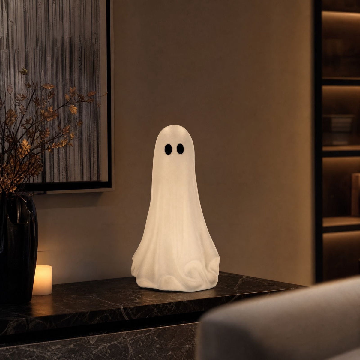 Wicker Ghost Decor, Halloween Decorations Indoor 12.2 Inch, Rattan Ghost Basket Tabletop Lamp Shade for Fall Home Mantel, Halloween Gift Ideal