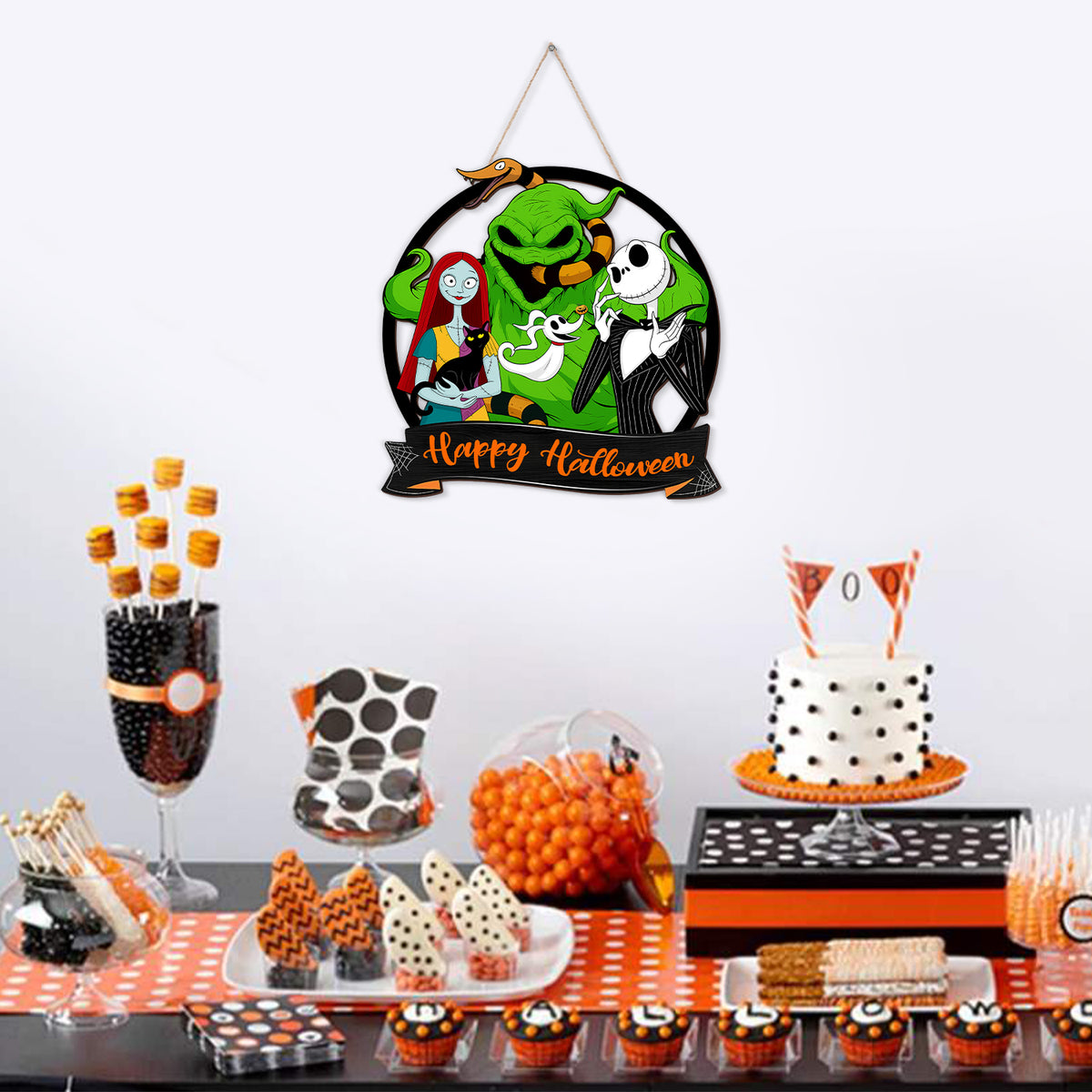 YIBAGA Halloween Door Hanging Sign Wreath Decorations, Happy Halloween Ghost Cat Snake Wooden Hanger Home Decor Party Supplies