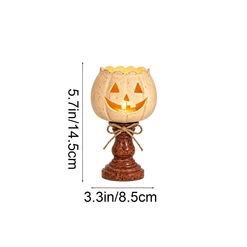 Halloween Lamp Indoor Tabletop Decorations, LED Lighted Wooden Pumpkin with Vintage Pedestal Stand and Rope Bow, 8.7 Inch Rustic Halloween Decor for Home Mantel Entryway