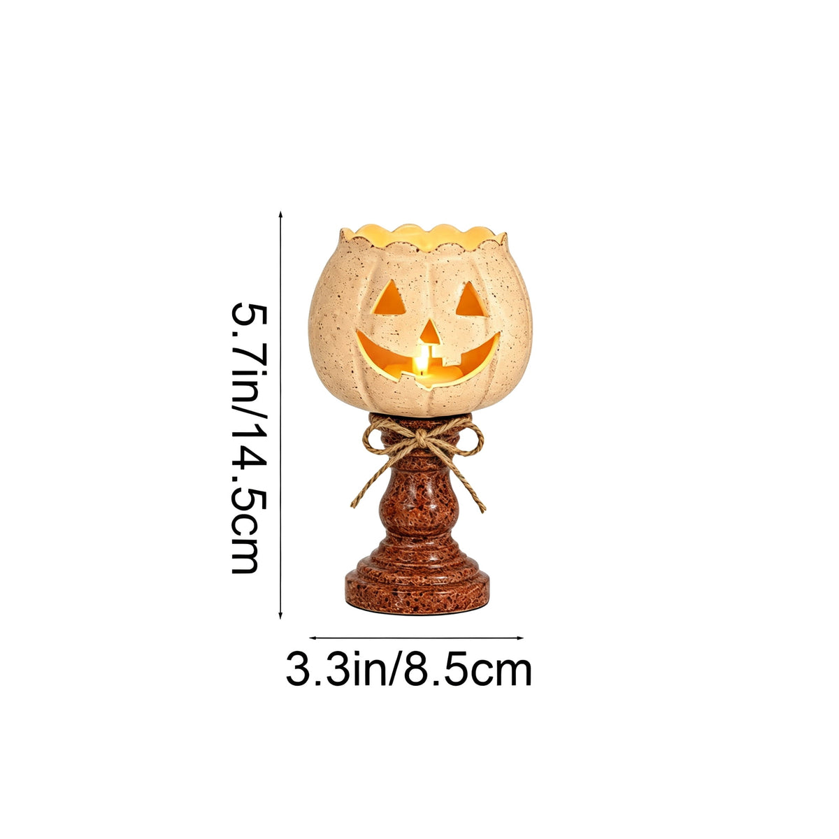 Halloween Lamp Indoor Tabletop Decorations, LED Lighted Wooden Pumpkin with Vintage Pedestal Stand and Rope Bow, 8.7 Inch Rustic Halloween Decor for Home Mantel Entryway