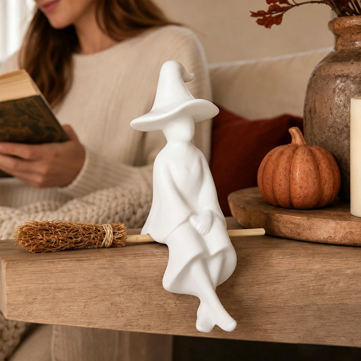 2026 New Halloween Mossy Tree Witch With Crow Light Up 7" Resin Figurine Rave Mantel Shelf Party Decorations