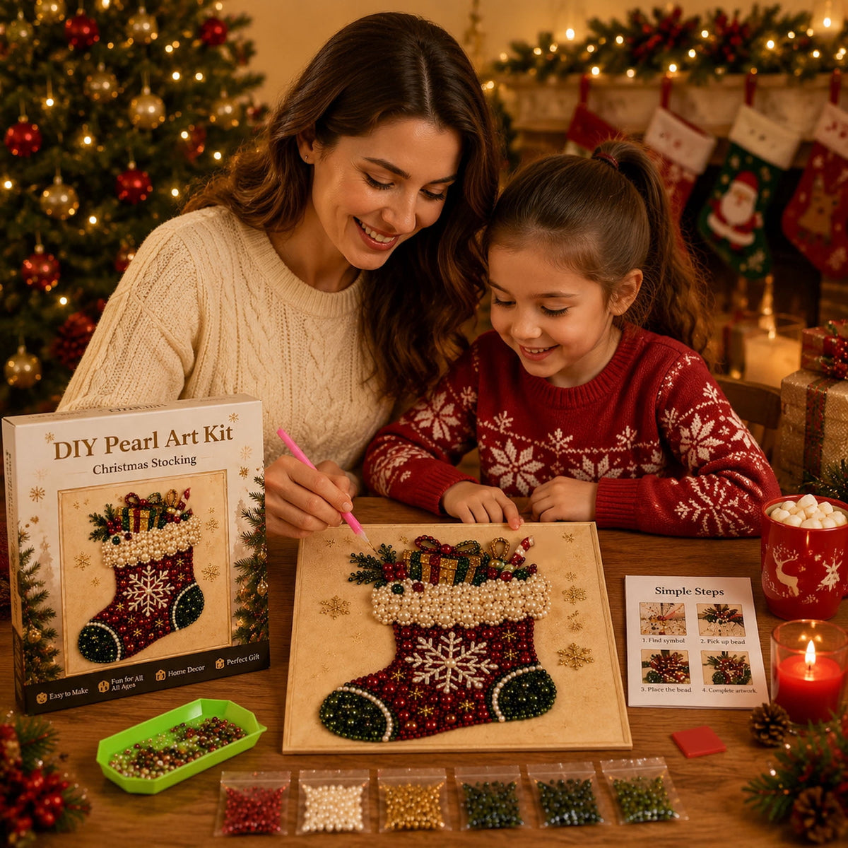 JWZZYD DIY Christmas Pearl Painting Art Kit with Frame, 9.8" Christmas Pearl Beads Art Craft Set, Gemstone Dots Beads for Holiday Christmas Wall Decor, Decoration Gift(Reindeer)
