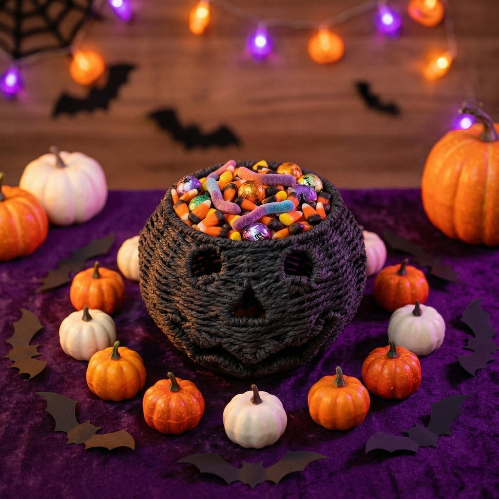 2026 Black Halloween Pumpkin, Halloween Seaweed and Pumpkin Decorations Fall Table Centerpiece for Autumn Fall Holiday Party Home Decor and Festive Fireplace Mantel Display , 11.8 Inch A
