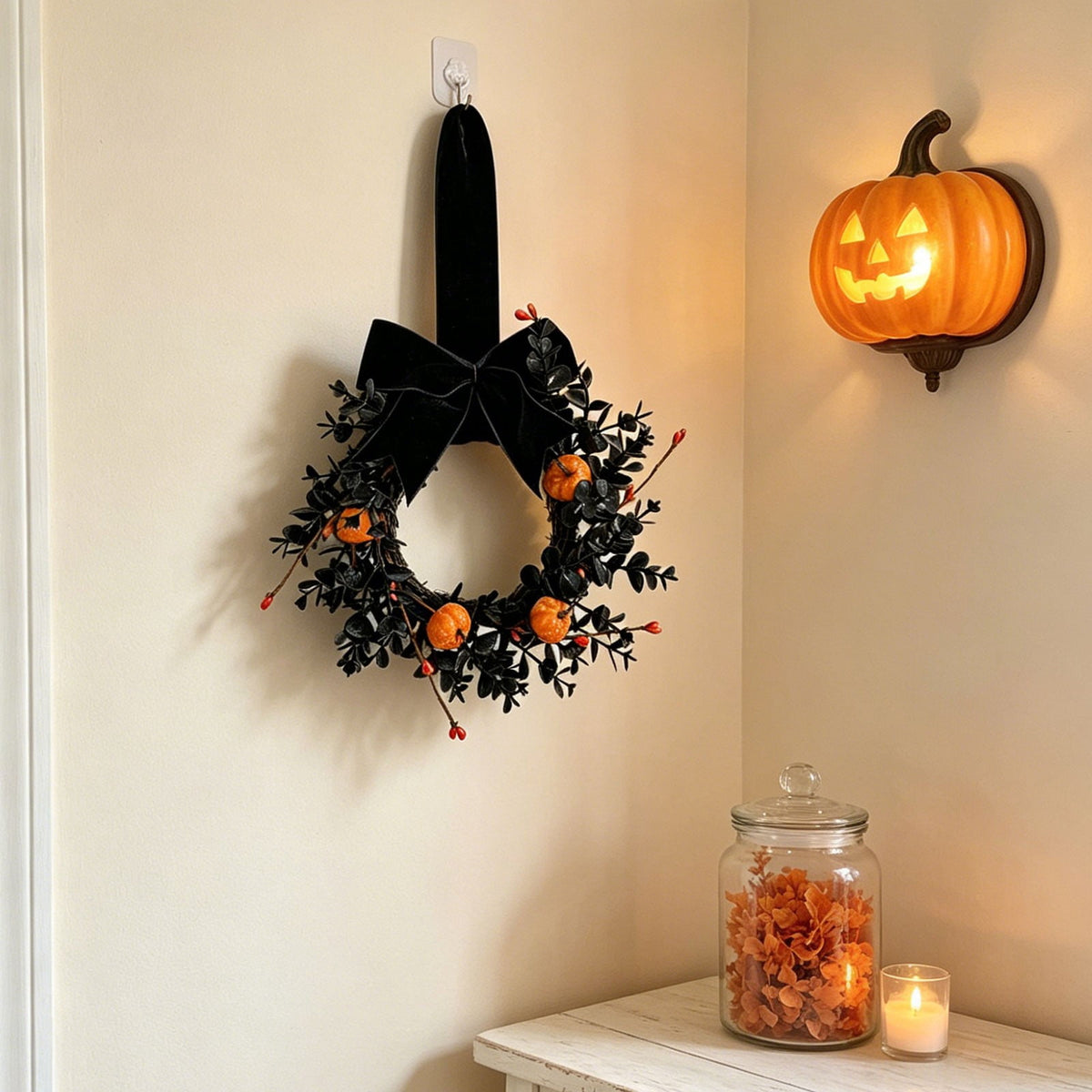 Fall Candle Ring,Artificial Maple Leaves Pumpkins Decorative Wreaths,Berry Wreath for Pillar Candle Holder,Candle Ring for Halloween Centerpieces and Farmhouse Table Decor,7.48 inch(Pink)