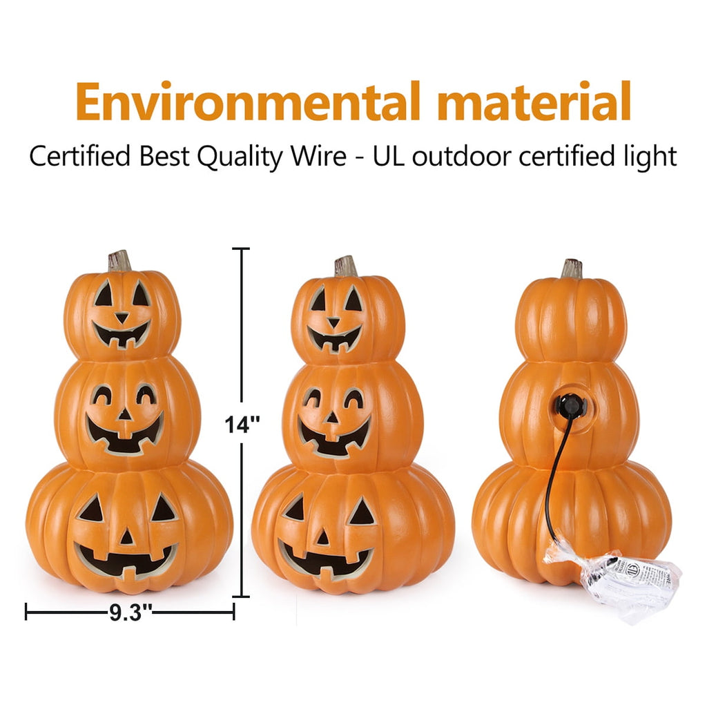 14 Inch Light Up Large Jack O Lantern - Halloween Pumpkin Decoration Indoor/Outdoor