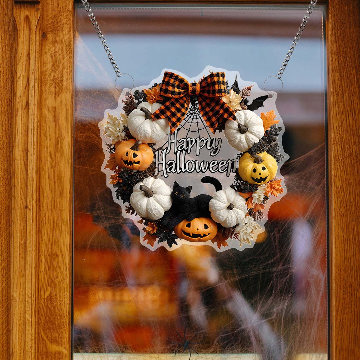 Halloween Fall 2D Pendant,2026 Front Door Pumpkin Skull Wreath,Maple Leaves Decorations Outdoor Indoor for Table Centerpiece Thanksgiving,Colorful Acrylic Round Disk Hanging Ornament,Window