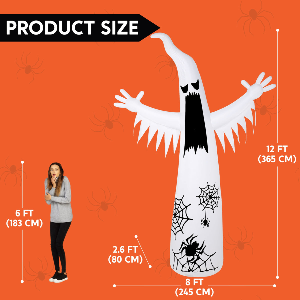Joyfy 12ft Halloween Ghost Inflatable,Giant Ghosts inflatables with Build-in LEDs Outdoor Decorations,Blow Ups Halloween Yard Inflatables