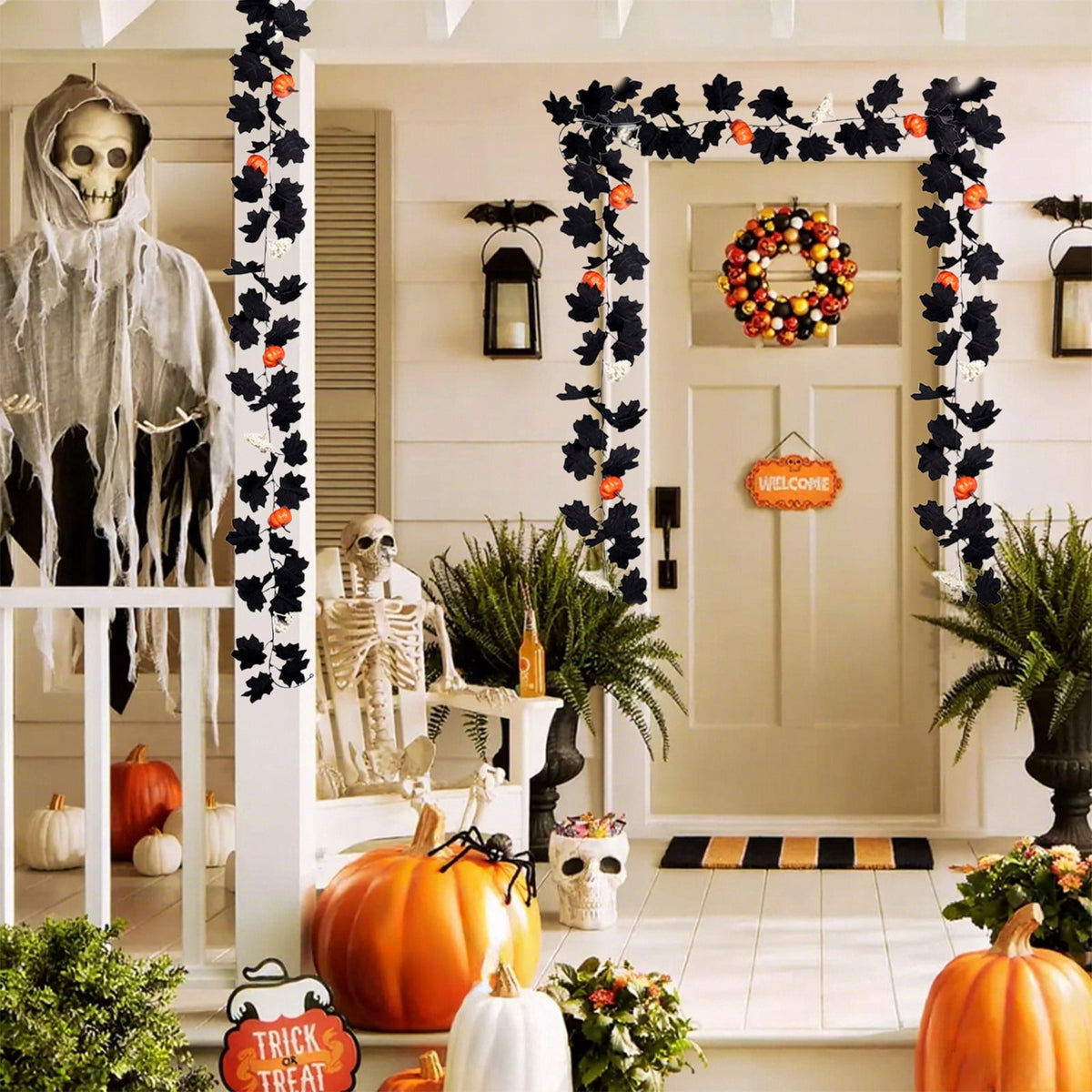 XGFHYJEH Halloween Decor, Halloween Decorations, Halloween Decorations Indoor, Halloween Decor Indoor, Halloween Garland Halloween Pumpkin Rattan Maple Leaf Rattan