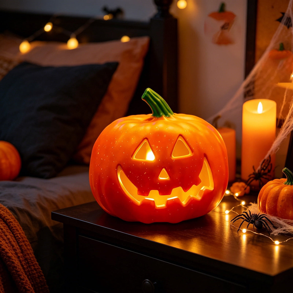 Halloween Lighted Pumpkin Decoration, Glowing Jack o Lanterns, Large LED Pumpkin Lamp with Warm Glow, Outdoor Yard Porch Halloween Decor, Holiday Display Ornament for Home Party
